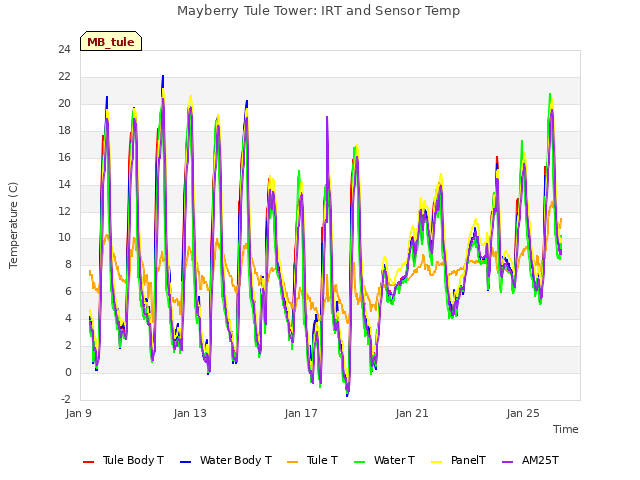 Explore the graph:Mayberry Tule Tower: IRT and Sensor Temp in a new window