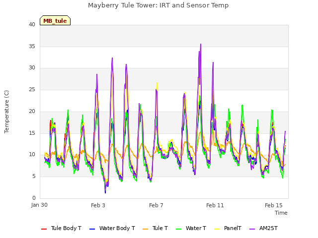 Explore the graph:Mayberry Tule Tower: IRT and Sensor Temp in a new window