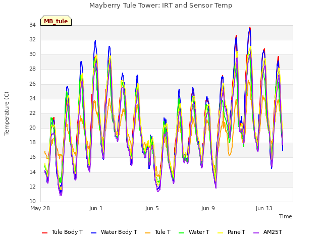 Explore the graph:Mayberry Tule Tower: IRT and Sensor Temp in a new window