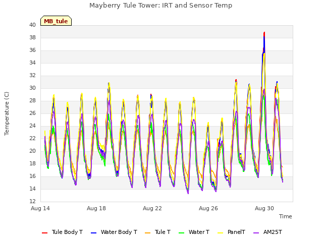 Explore the graph:Mayberry Tule Tower: IRT and Sensor Temp in a new window
