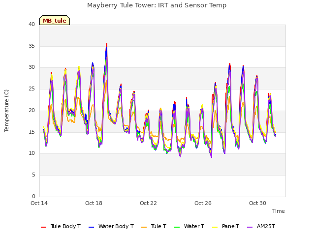 Explore the graph:Mayberry Tule Tower: IRT and Sensor Temp in a new window