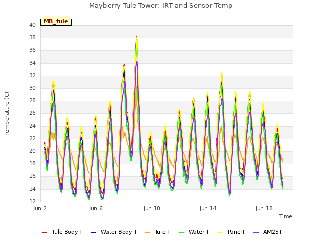 Explore the graph:Mayberry Tule Tower: IRT and Sensor Temp in a new window