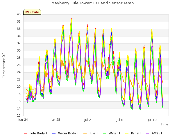 Explore the graph:Mayberry Tule Tower: IRT and Sensor Temp in a new window