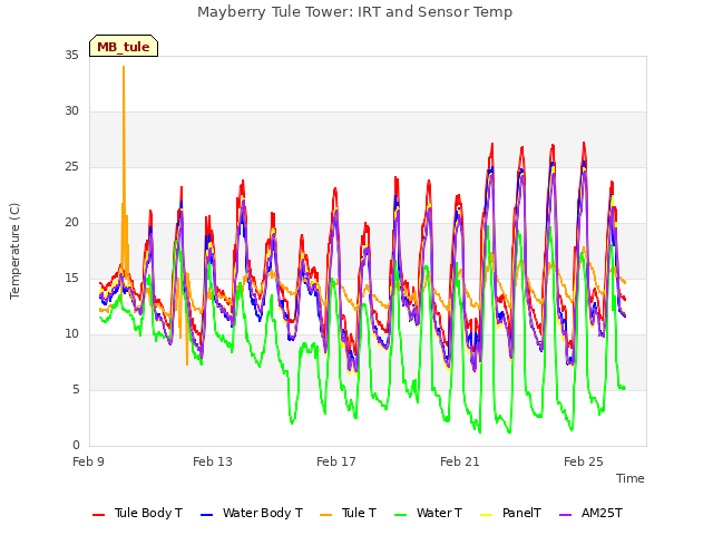 Explore the graph:Mayberry Tule Tower: IRT and Sensor Temp in a new window
