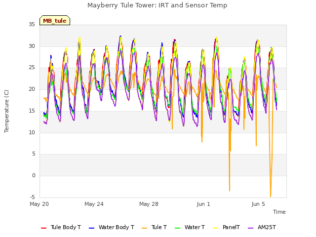 Explore the graph:Mayberry Tule Tower: IRT and Sensor Temp in a new window