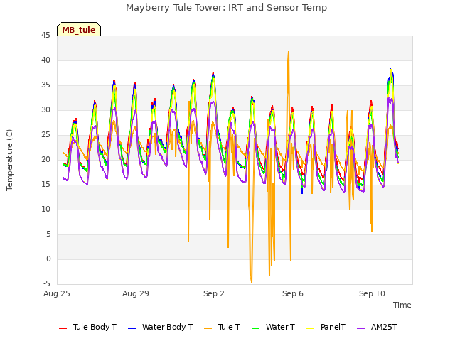 Explore the graph:Mayberry Tule Tower: IRT and Sensor Temp in a new window
