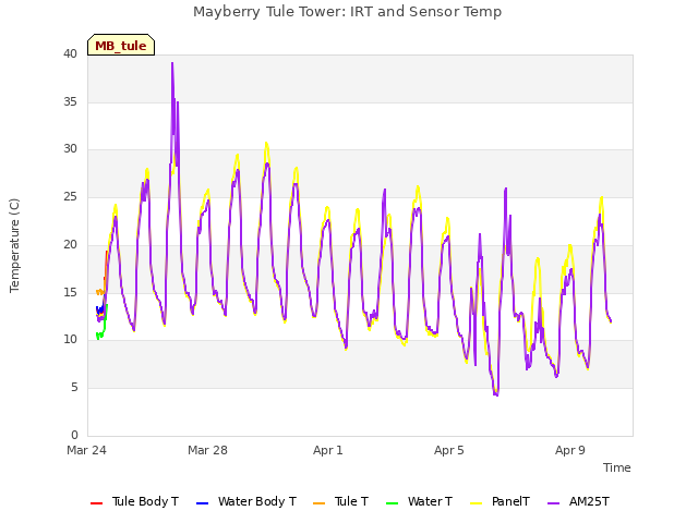 Explore the graph:Mayberry Tule Tower: IRT and Sensor Temp in a new window