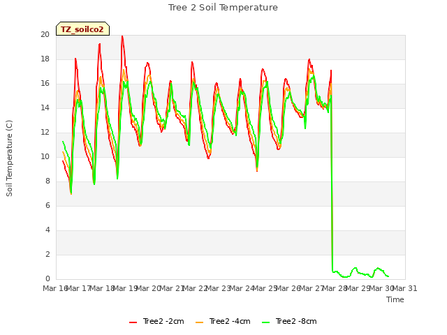 plot of Tree 2 Soil Temperature